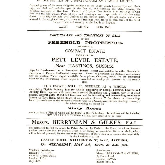 Pett Level Estate Auction, 1928